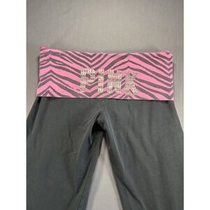 Y2K Victorias Secret PINK zebra Print Leggings Womens L Pink Capri Rhinestone